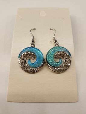 Turquoise Blue Swirl Dangle Earrings - Souvenir From Hawaii